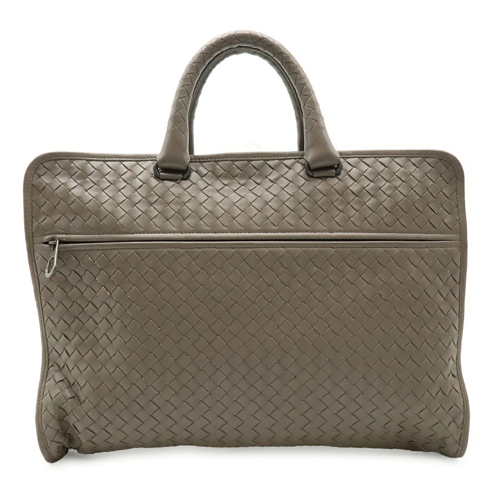 BOTTEGA VENETA Intrecciato Business Bag Briefcase Leather Greige Gray Strap